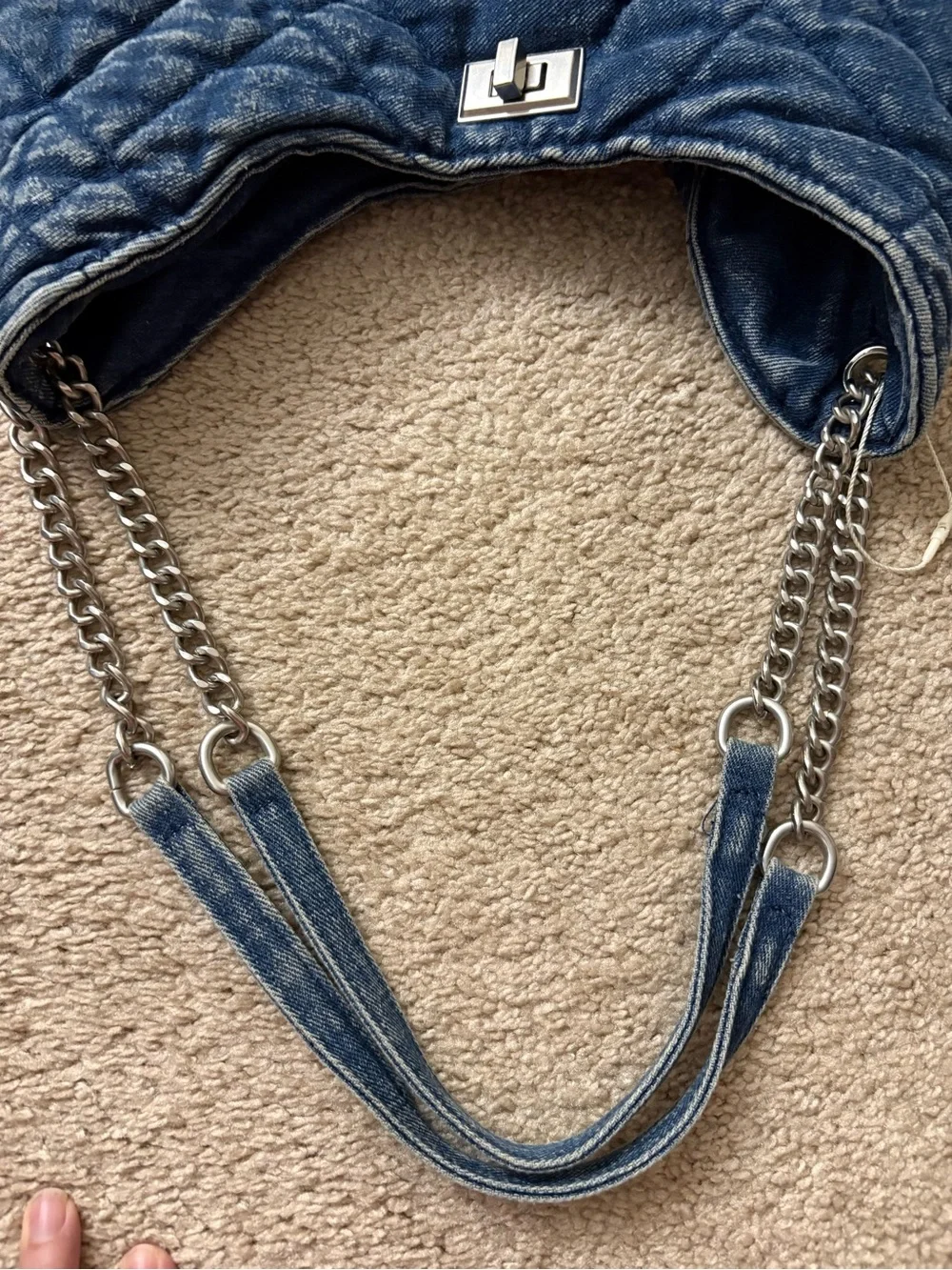 Quilted Denim Hobo Bag - Blue